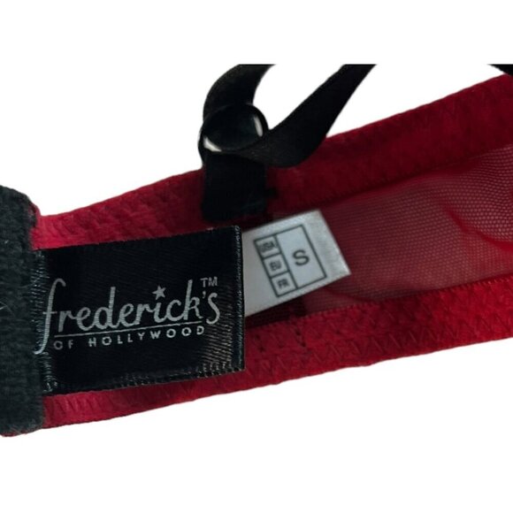 Frederick's Of Hollywood S‎ Red Lace Push Up Balconette Bra Longline Black Trim - Picture 4 of 6